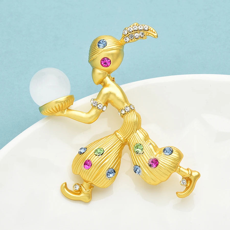 Princess Clown Aladdin's Magic Lamp Crystal Ball Brooch Pin Jewelry Gift Accessory Badge