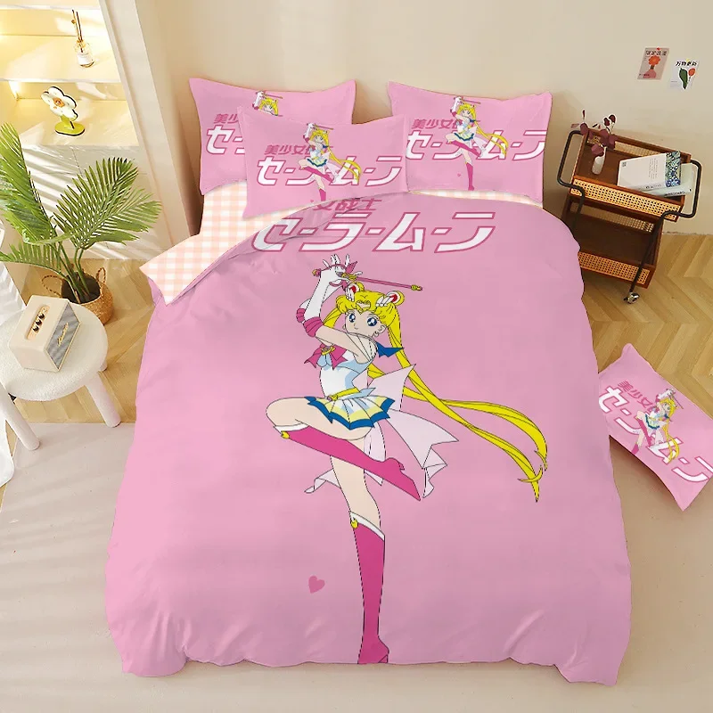 Hot Sales Kawaii Sailors Moons Bedding Set for Girls Luxury Duvet Cover Pink Comforter Twin Duvet Cover Set with Pillowcase Gift