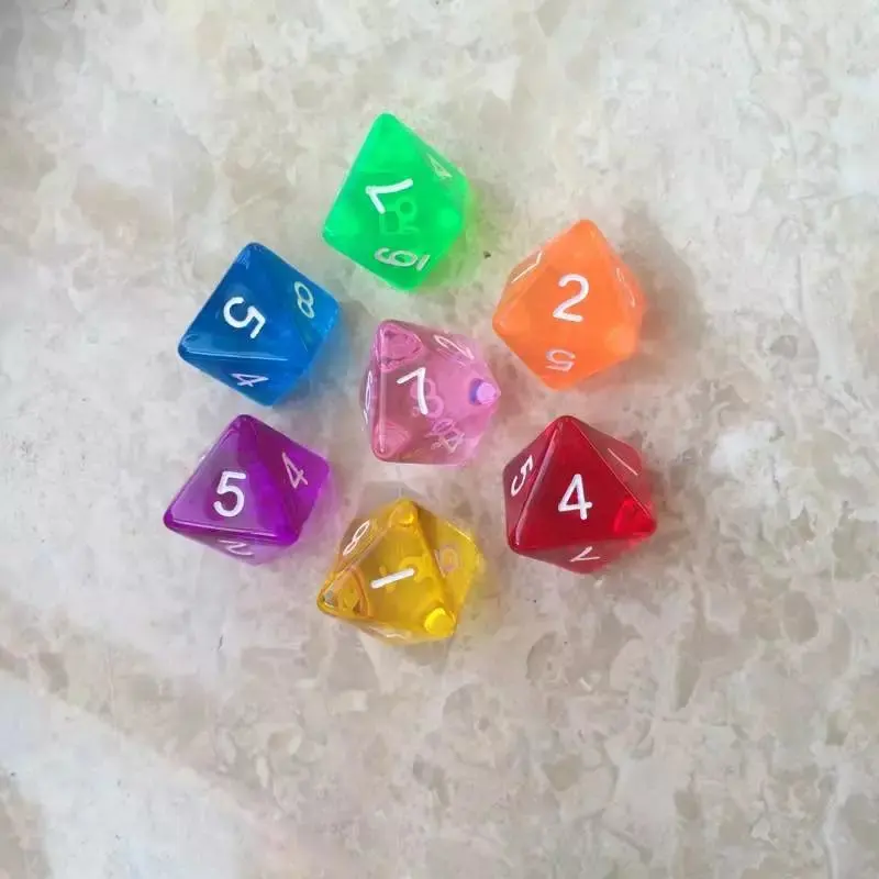 10pcs 10Colors 1-8 number 8 Sided Dice D8 Polyhedral Dice for DND Party Board Table Board Games Dice Set Acrylic 1.6cm