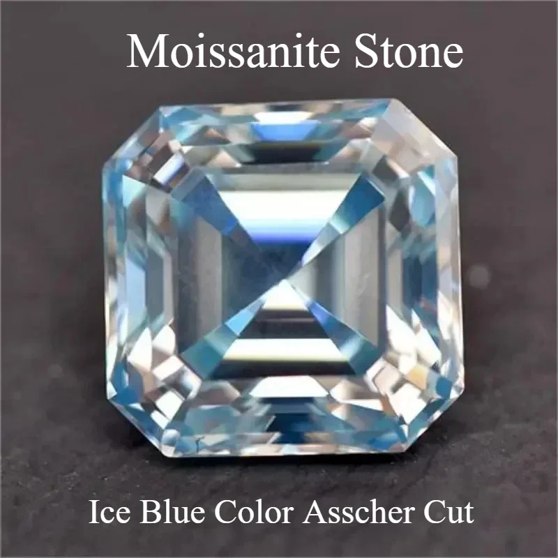 

Moissanite Stone Ice Blue Color Asscher Cut Gemstone Lab Grown Diamond Charms Jewelry Rings Earrings Making With GRA Certificate