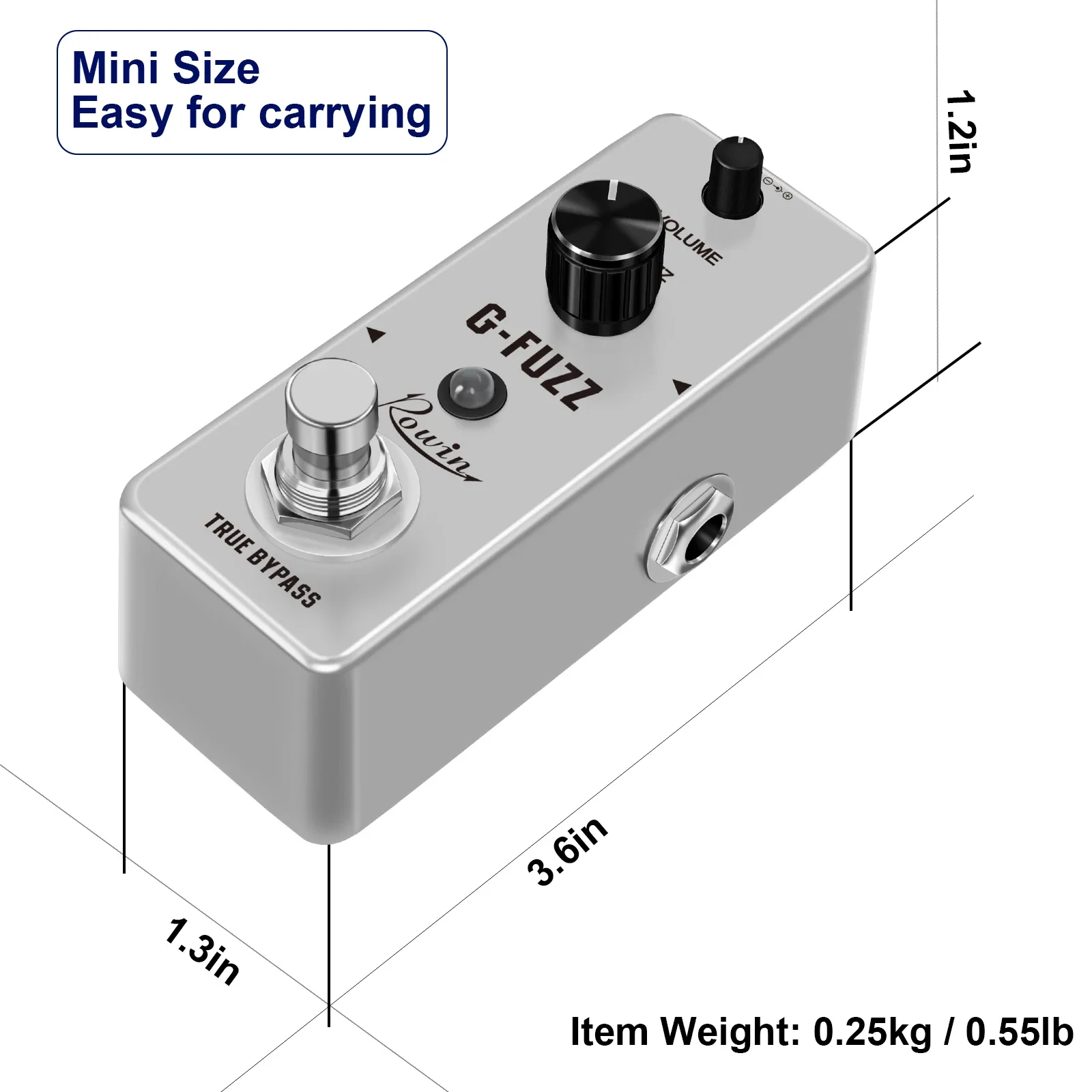 Rowin Guitar Effect Pedal Fuzz Pure Analog Muff G-Fuzz Dynamic MASSIVE Volume Easy Control Mini Size True Bypass