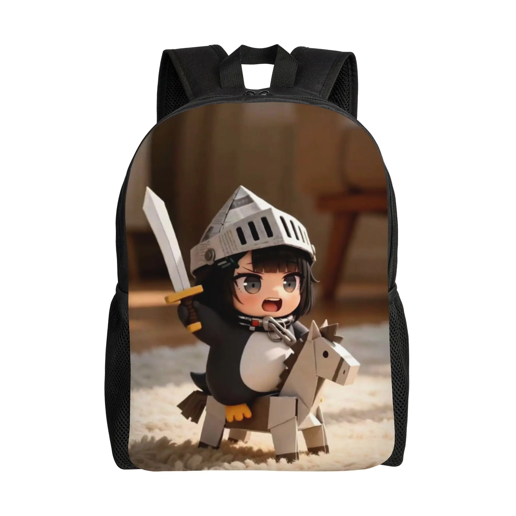 Back to school season GuGu GaGa Knight Helmet Wooden Hobby Horse Fantasy Toy Art Print Handbag High School Students Backpack