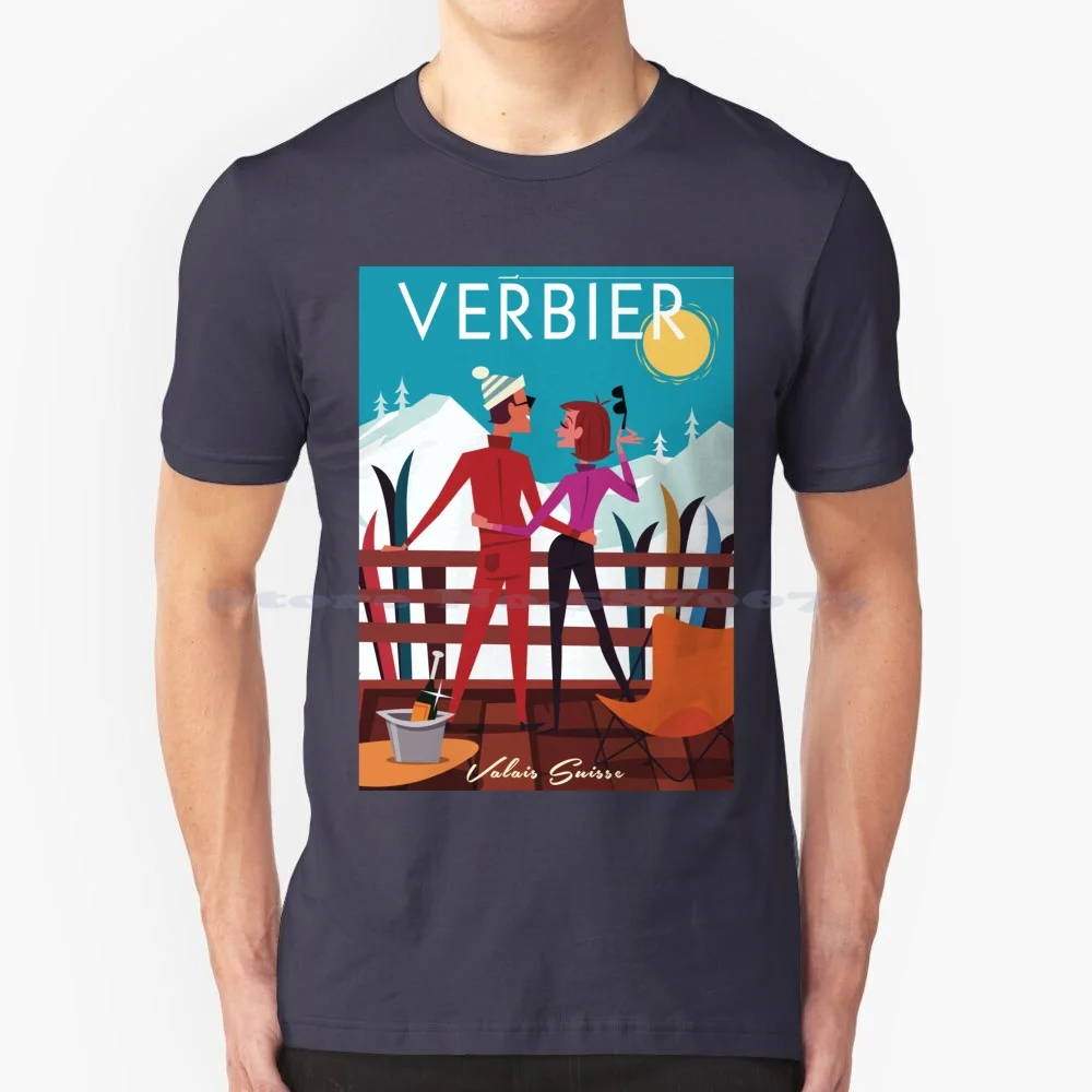 Verbier Poster T Shirt 100% Cotton Tee Verbier Resort Verbier Ki Verbier Ski Resort Verbier Travel Verbier Design Swiss Ski