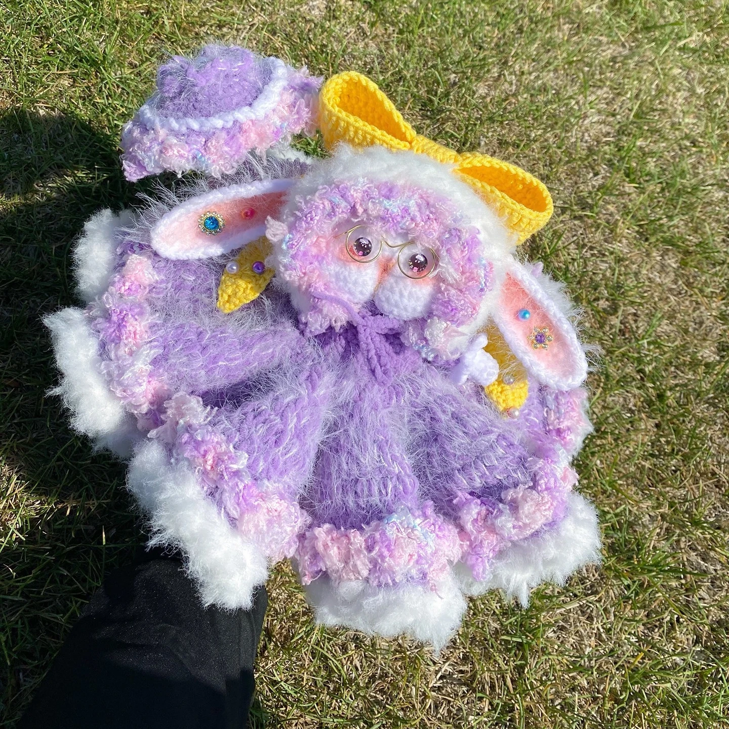 

0082 Handmade Knitted Floppy Ear Rabbit Doll Soft Plush Easter Bunny Stuffed Animal Gift for Kids Girls Birthday Valentine's Day