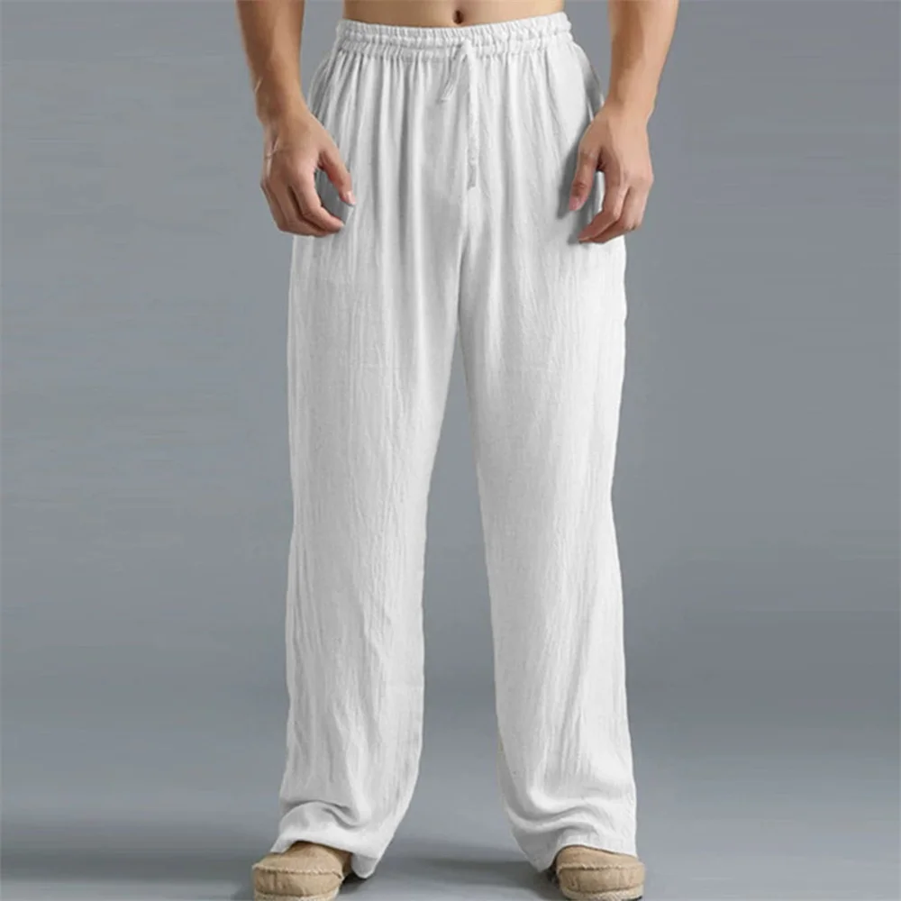 

Men's Cotton Linen Straight Leg Pants Lightweight Breathable Trousers Beach Style Solid Color Casual Cozy Sweatpants