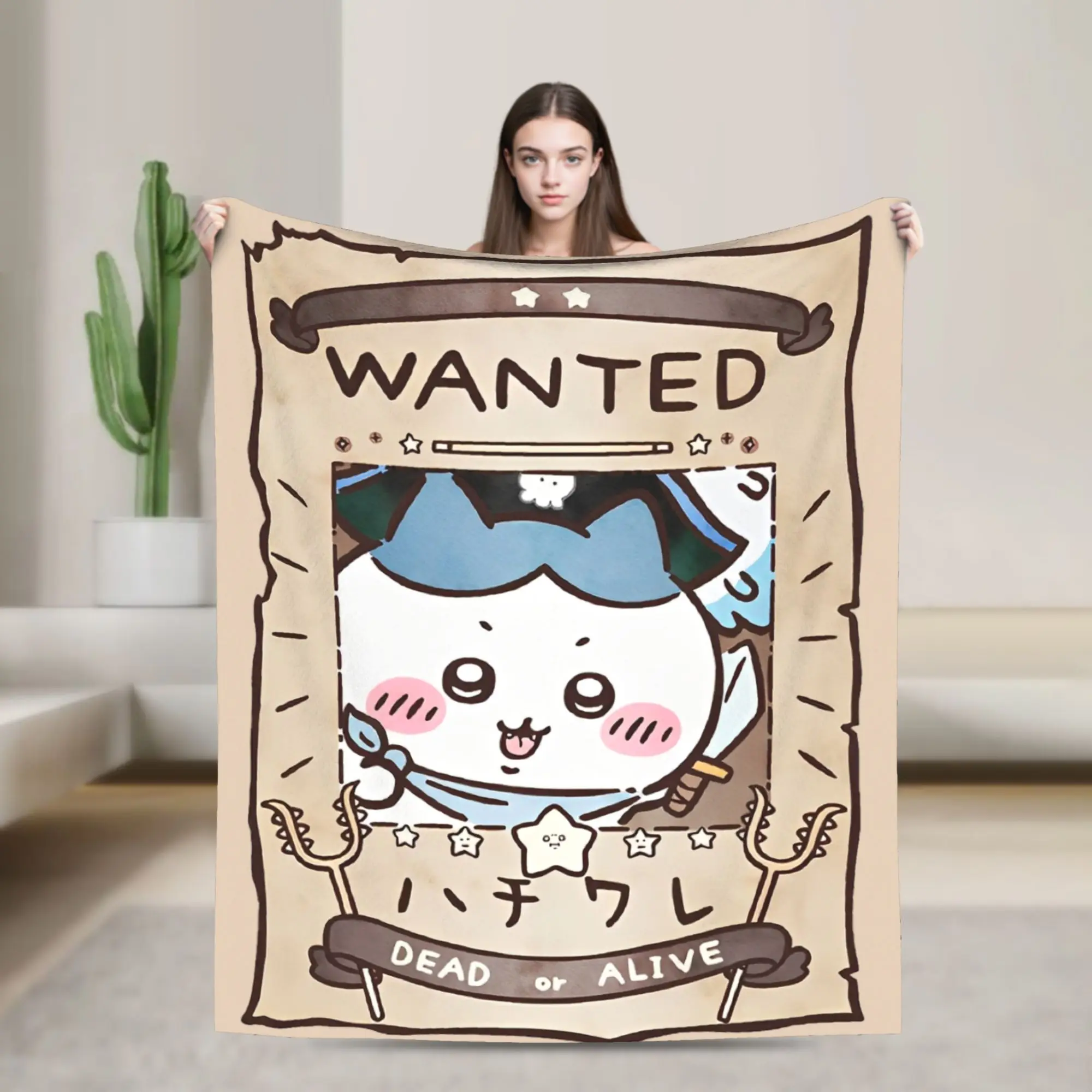 WANTED Hachiware in Chiikawas Fleece Throw Blanket  Blanket for Bedding Travel Super Soft Quilt,