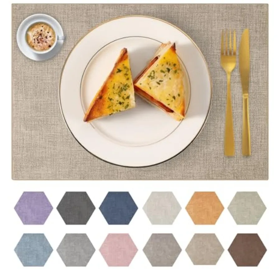 

Набор из 8 подставок под тарелки из искусственной кожи, моющиеся, из ПУ-кожи, для кухонного стола - термостойкие, водонепроницаемые, легко моются, противоскользящие, 11,8 дюймов.