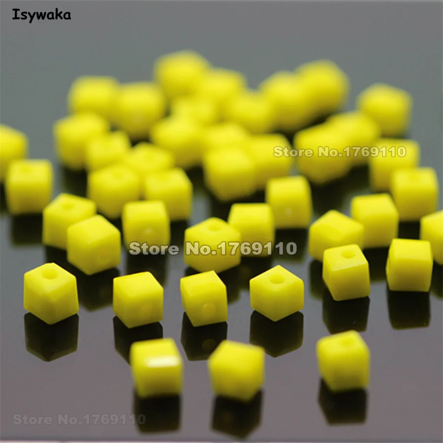 Isywaka 980pcs Cube 3mm Non-hyaline Yellow Color Square Austria Crystal Beads Glass Beads Loose Spacer Bead DIY Jewelry Making