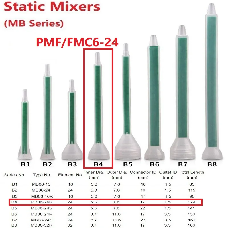 

PMF/FMC6-24 Square Tube Bayonet Bell Mouth Adhesive Mixer Epoxy Resin Static Mixing Tip Nozzle for Duo Pack Epoxies,Adhesive