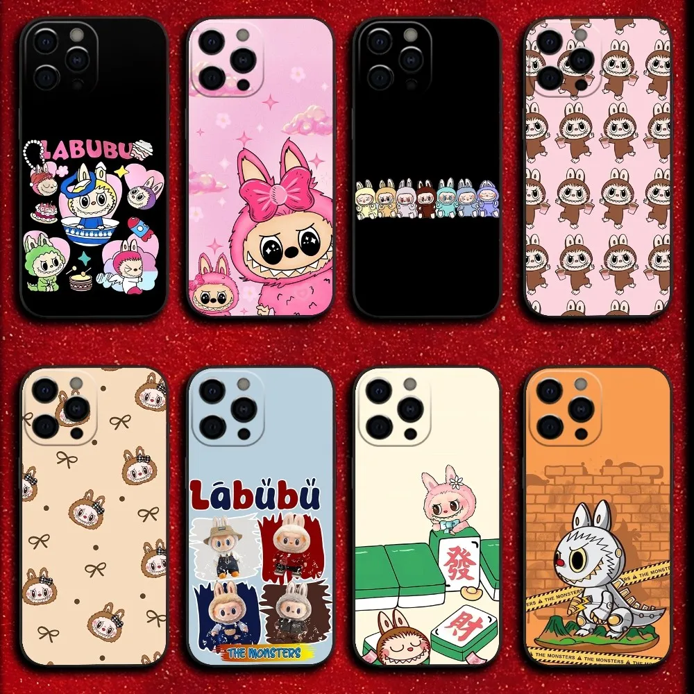 

Cute L-Labubu Phone Case For iPhone 16,15,14,13,12,11,Pro,X,XS,Max,XR,Plus,Mini Soft Black Cover