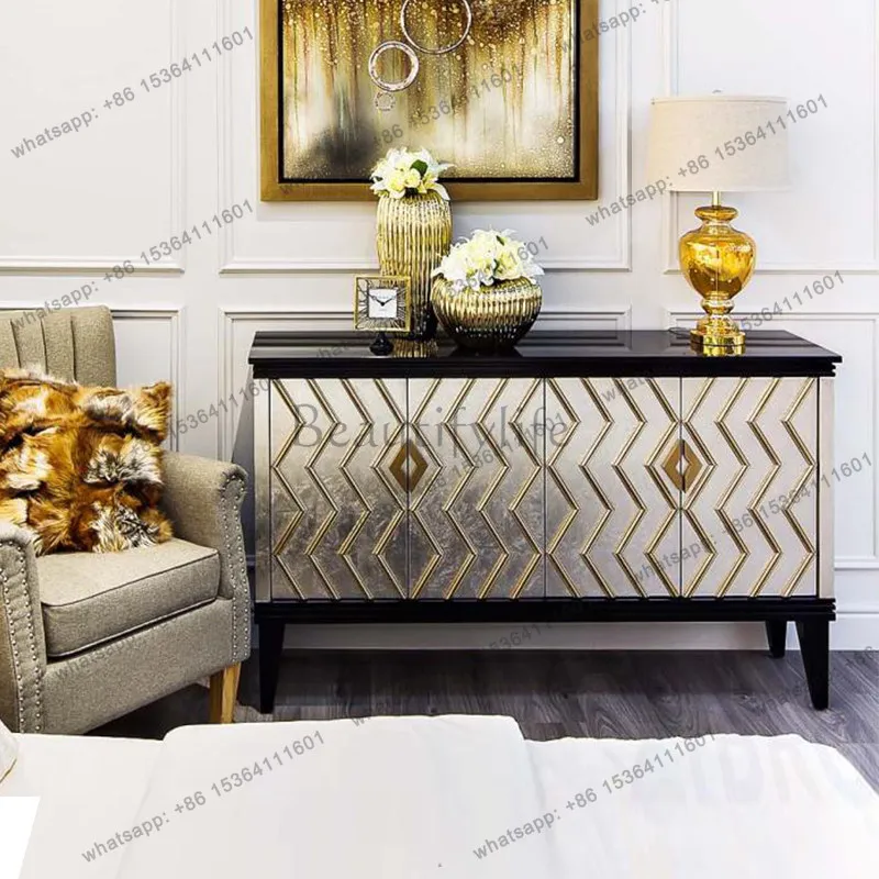 

American light luxury solid wood porch cabinet entry foyer decorative locker