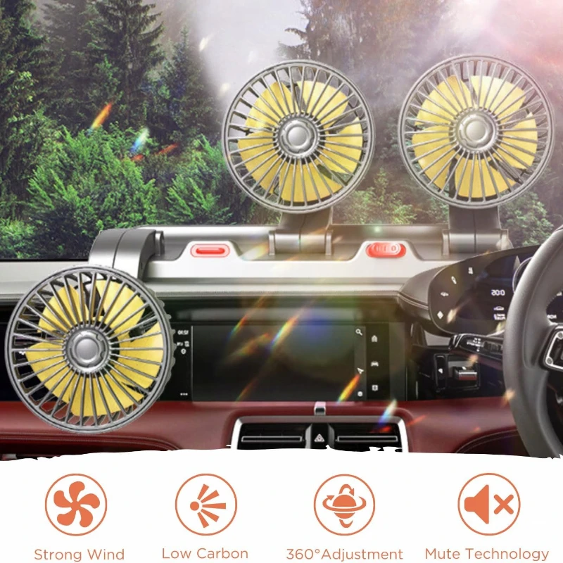 

Multifunctional High Power Car Electric Fan 360 Rotating 2 Speed Silent USB/12V/24V Cooler For Truck RV SUV Dashboard Mount