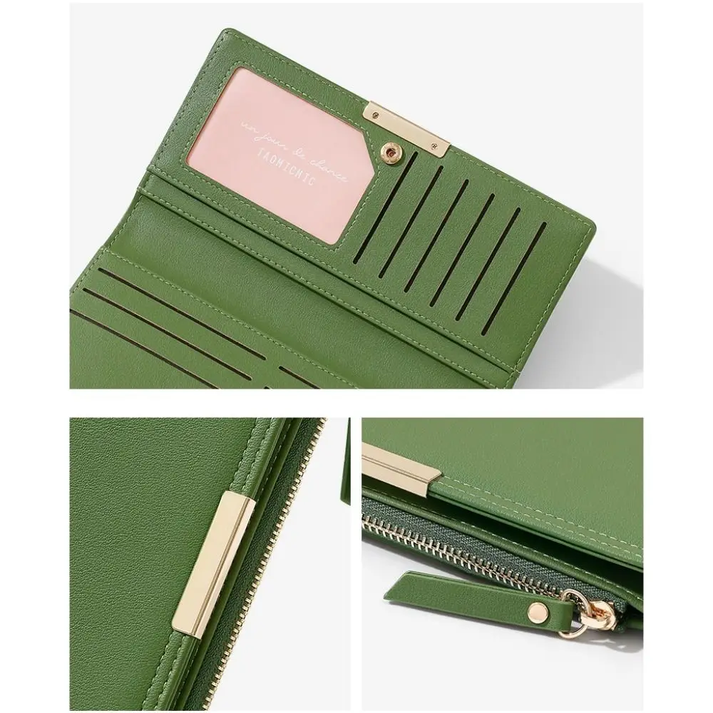 Casual Korean Style Long Wallet Ultra Thin Purse PU Leather Card Holder Multi-function Card Holder Coin Pouch Card Storage Bag