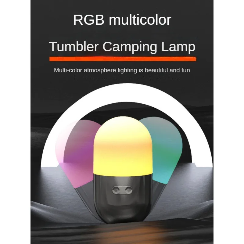 2-in-1 RGB Night Light LED Camping Light Type-c ricaricabile portatile da campeggio Creative Tumbler Atmosphere Light