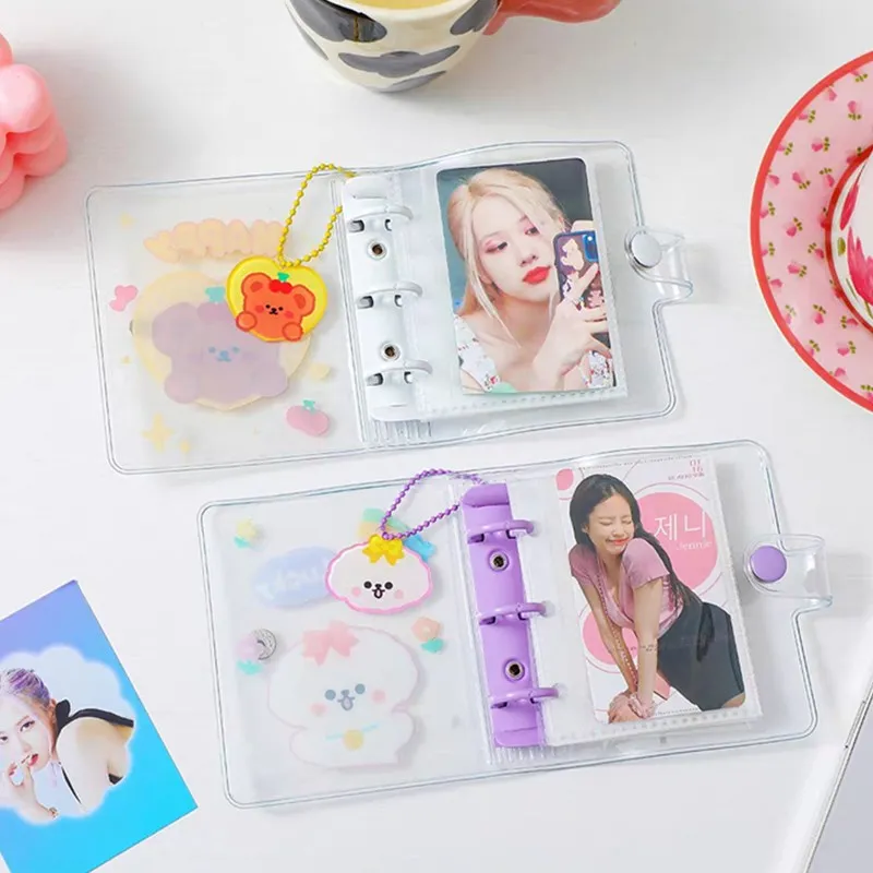 Cartoon Photocard Holder Binder With Pendant Transparent 3 Inch Photo Album INS Mini InsIdols Cards Cover Collection Book