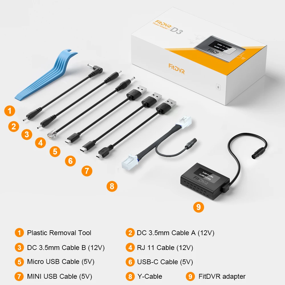 محول طاقة FitDVR Dash Cam (10-Pin) لمازدا، يتصل بمرآة الرؤية الخلفية ذات التعتيم التلقائي، مصدر طاقة USB، D3-026