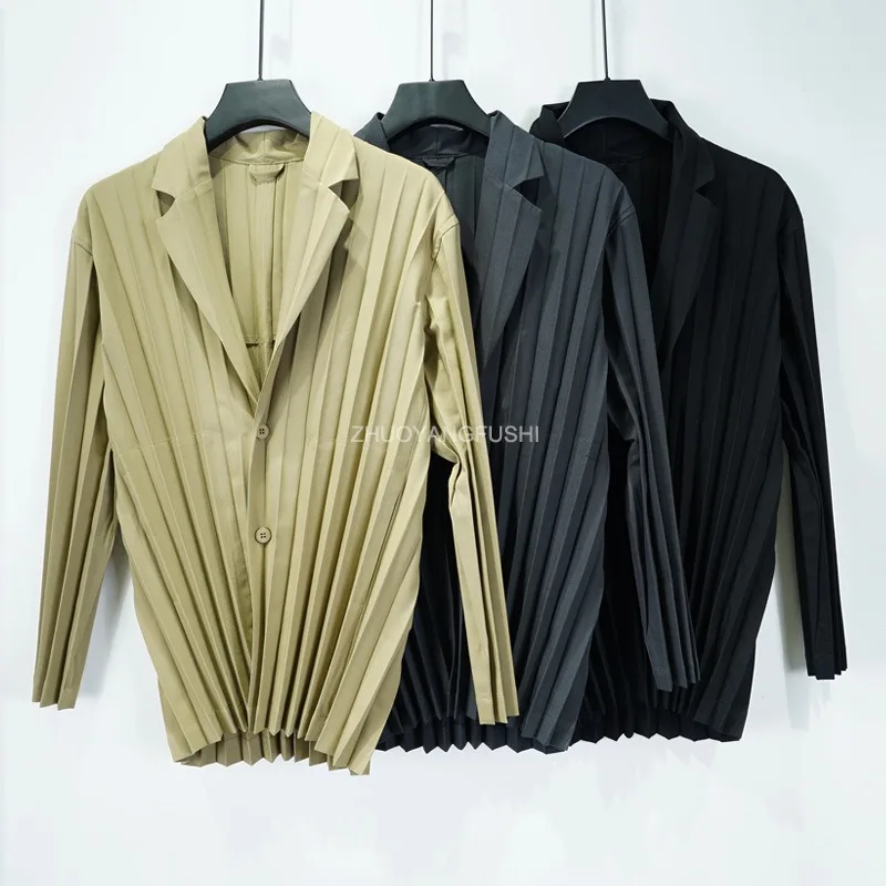 

Miyake плиссированная куртка-плинс, мужские складные пиджаки, осень 20225, новый нишевый дизайн, повседневный свободный однобортный пиджак оригами