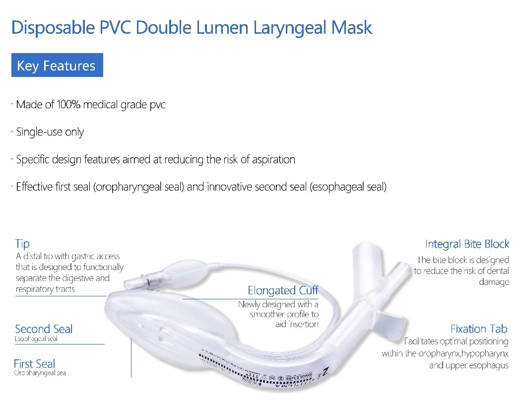 Immagine 3: Maschera laringea in PVC a doppio lume per vie aeree Guarnizione esofageale suprema Accessori per anestesia Accessori medici chirurgici