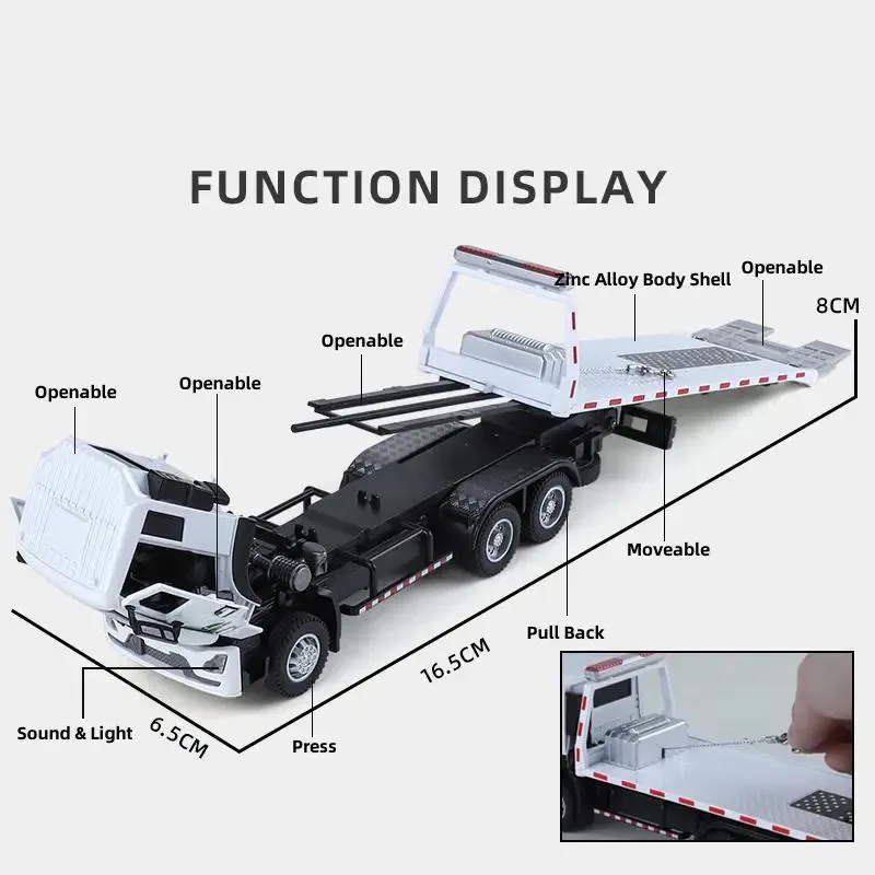 Trailer Tow Platform Truck Toys Car Model Diecast Vehicle Miniature Pull Back Sound & Light Educational Collection Gift Kid