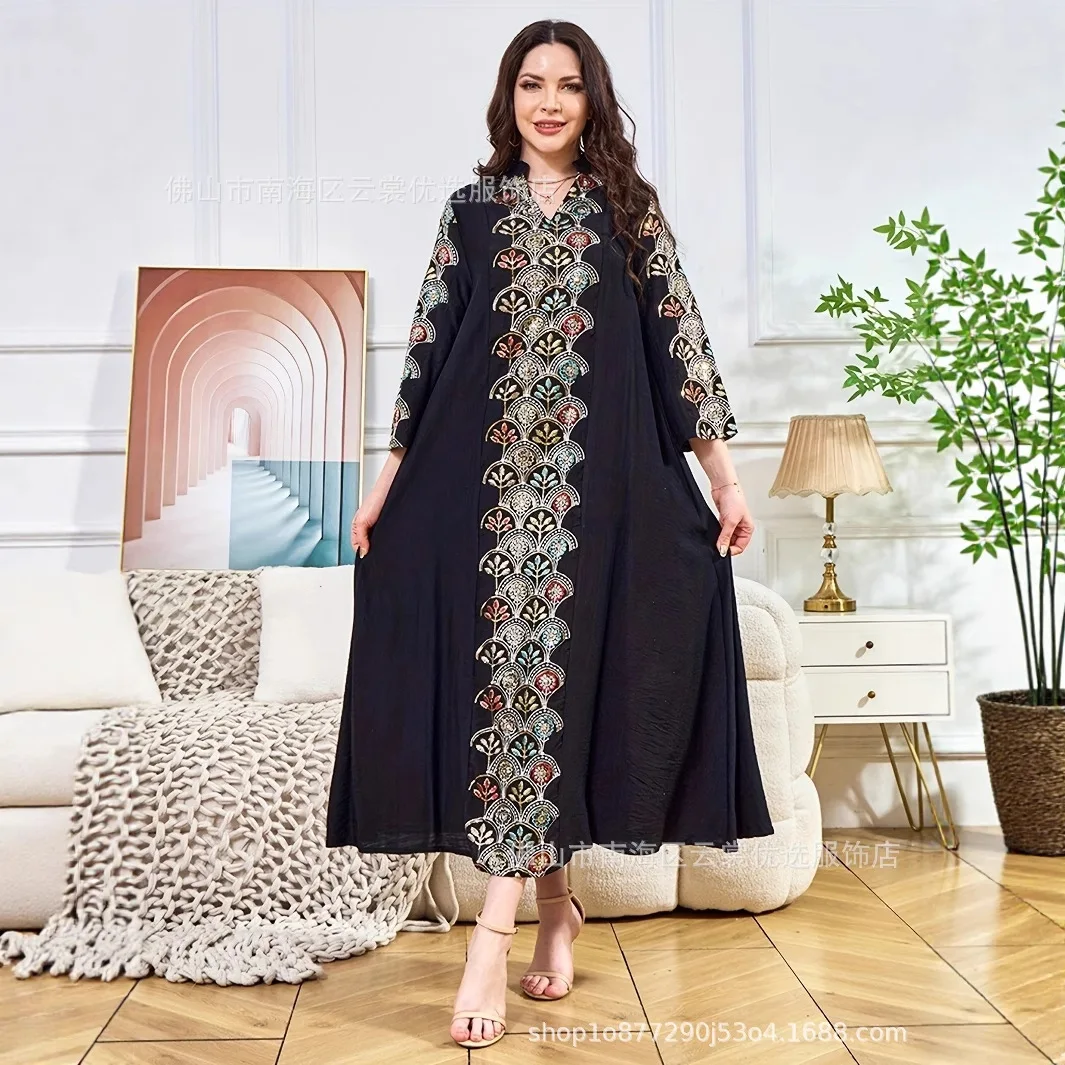 Dubai Dress Women Eid Abaya Party Dresses Islam Vestidos Arab Long Robe Muslim Jalabiya Ramadan Morocco Sequins Abayas Kaftan 4