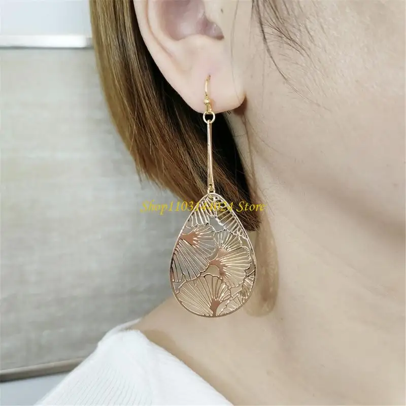 N5KE Fan Pattern Drop Earrings with Copper Teardrop Pendants, Openwork Design and Fishhook Ear Wires for Daily Wear and Dates