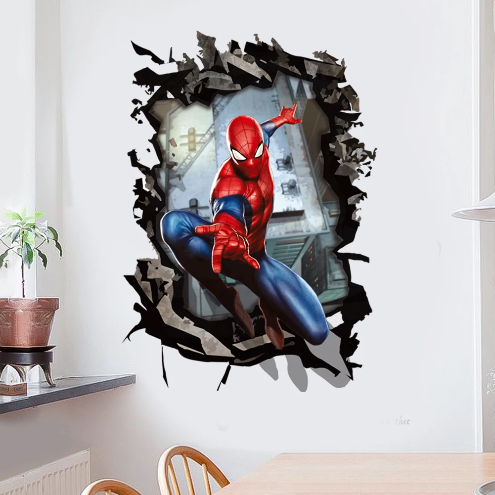 3D Stereoscopic Effect Spider-Man Wall Stickers For Kids Room Marvel Superhero Movie Poster Living Room Bedroom Wall Decoration