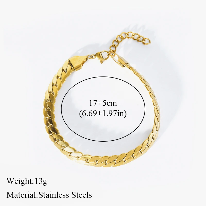 EILIECK 316L Stainless Steel Gold Color Flat Wide Chain Necklace Bracelet For Women Girl Fashion Non-fading Jewelry Set Gift