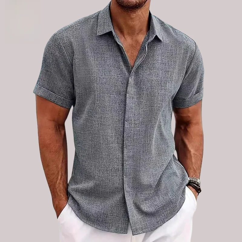 JMS Herren Faion irt Casual Dyed Linen ort Sve Top Sommer 2024, grenzüberschreitender Handel, leichte reife Sle-Kleidung