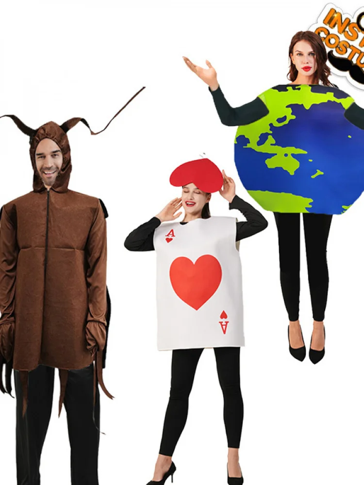 بدلة الأرض الزرقاء للهالوين الاسمية للبالغين، زي أداء مضحك، قلب أحمر، ملابس أداء Coroach، ملابس مضحكة للمسرح