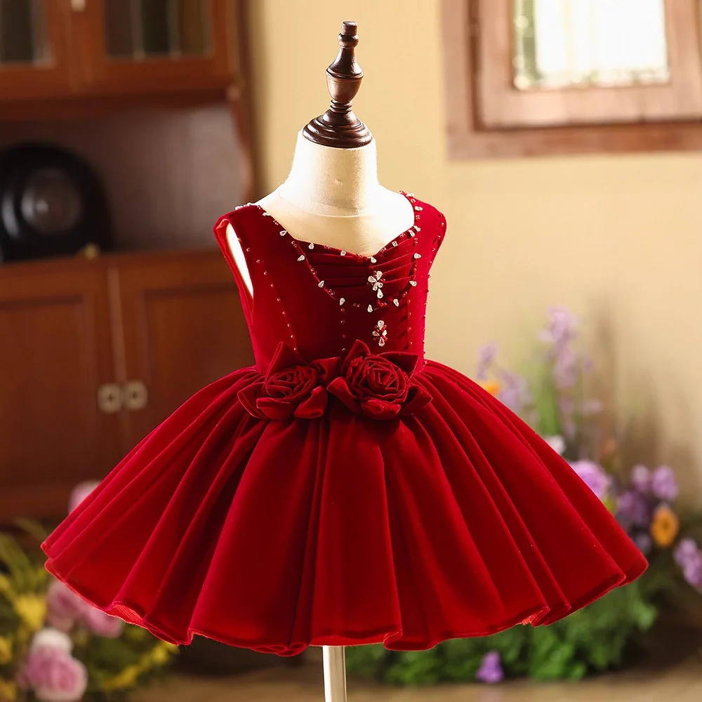 Girls High End Host Piano Performance Princess Ball Gown Children Cute Birthday Wedding Dress y1709