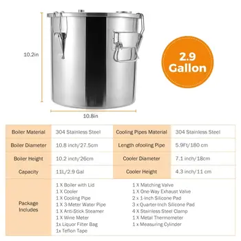 11l lahev na alkoholovou palírnu, DIY zařízení na moonshine z nerezové oceli, pivovarské čerpadlo pro whisky, víno, pivo, dávkovač 10 nejlepší prodej stroj na výrobu alkoholu - №8