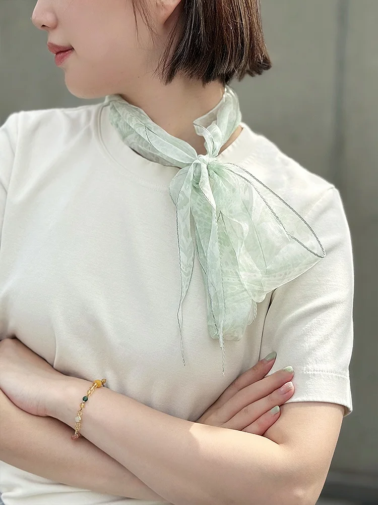 

KALIIYA Original Silk Scarf Light Green Paisley Diamond Shape Silk Lightweight Summer to Autumn Women's Fashion Acce...