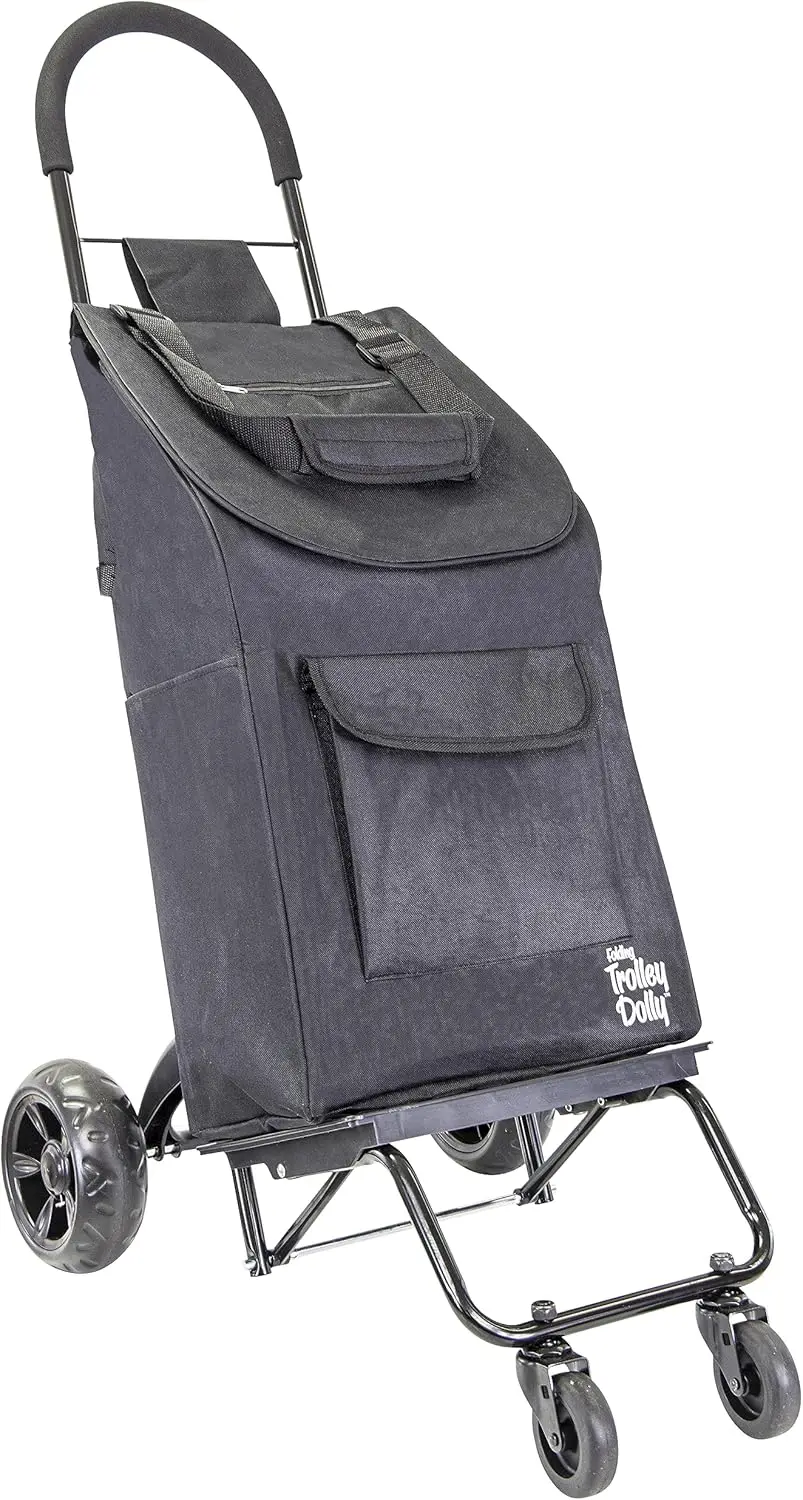 Carrinho dolly rover com bolsa, carrinho de compras de 4 rodas, empurrar dobrável, caminhão de mão, rodas giratórias, jardim, leve l