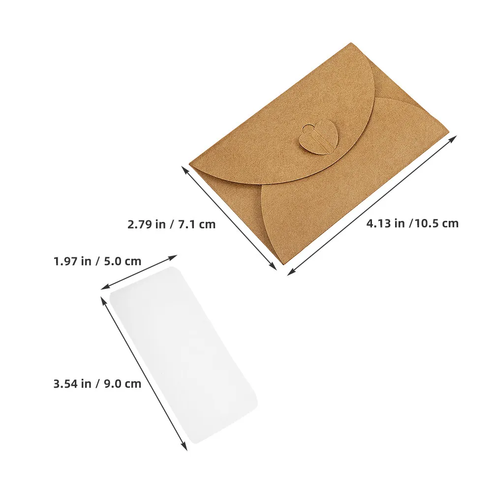 30Sets Mini Credit Size Kraft Envelopes Heart Clasp for Wedding Birthday Graduation Party DIY Invitations