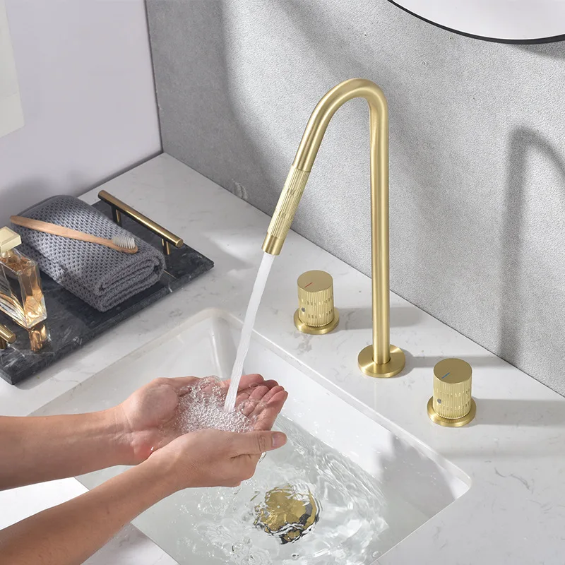 Brushed Gold Luxury Brass Bathroom sink faucet Top Quality Hand Basin Hot cold water Faucet Modern Goldern Lavabo washbowl Tap