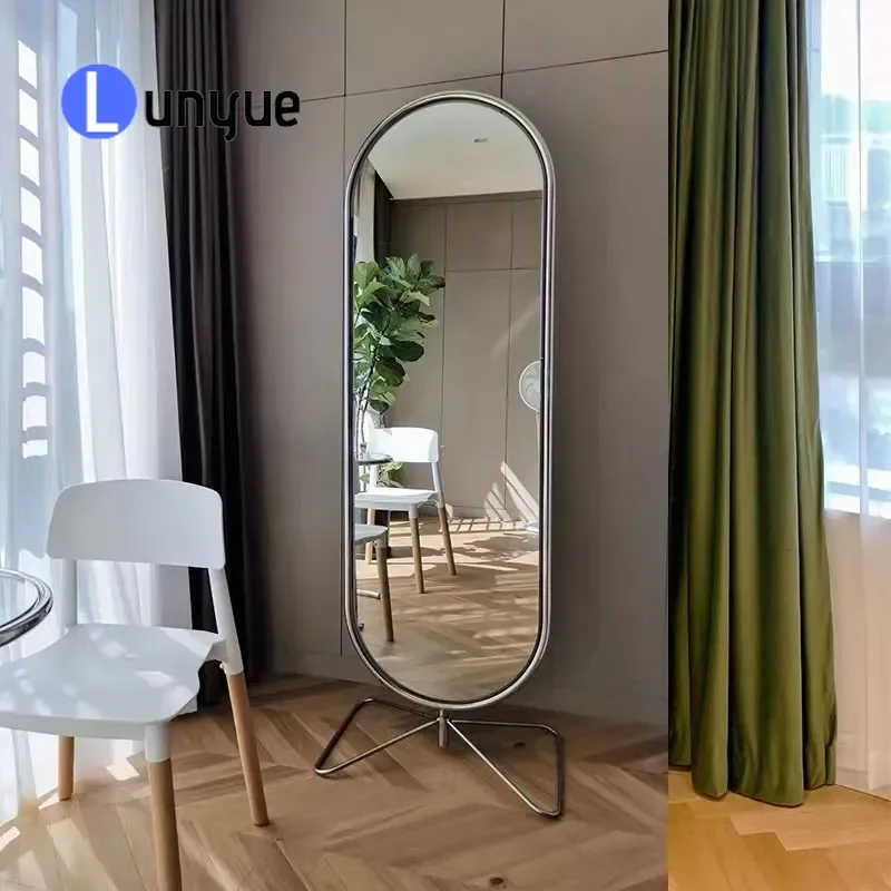 Nordic Stainless Steel Full Body Mirror Floor Standing Rotating Dressing Mirror for Bedroom Home Decor 3D Design Instagram