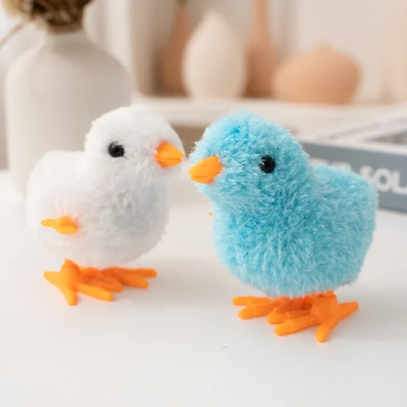 1Pc Cute Chick Toys Jumping Walking Hopping Cartoon Plush Chicken Clockwork Interative Playing Toy Wind Up Chick Supplies