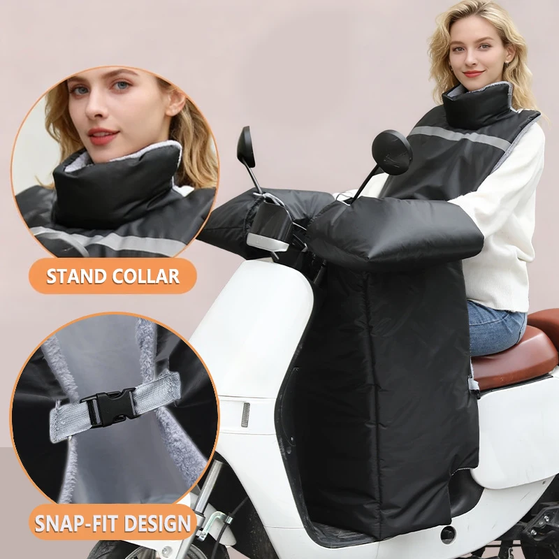1pc Winter Motorcycle Windshield Cover With Handlebar Cover Electric Bike Windscreen Protector Knee Warmth One-Piece Design