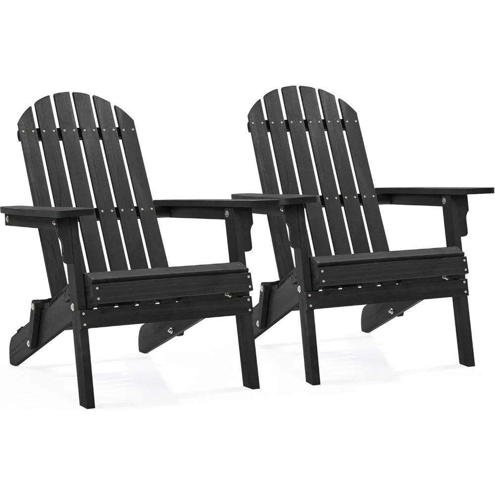 Folding Adirondack Chair Set of 2 Outdoor, 300LBS Solid Wood Garden Chair Weather Resistant, Fire Pit Lounge Chairs fo