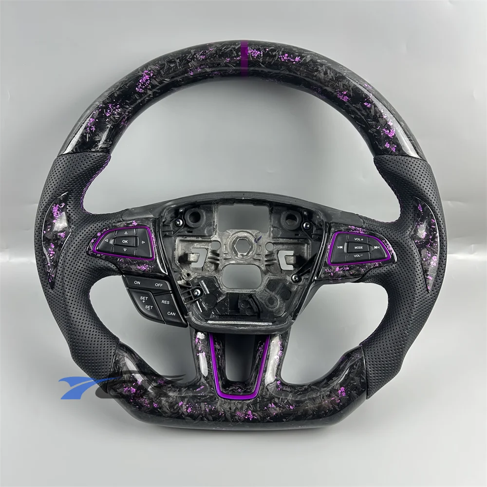 

Customized Forged Carbon Fiber Black Leather With decorative frame button Steering Wheel Fit for 2015 Ford Focus