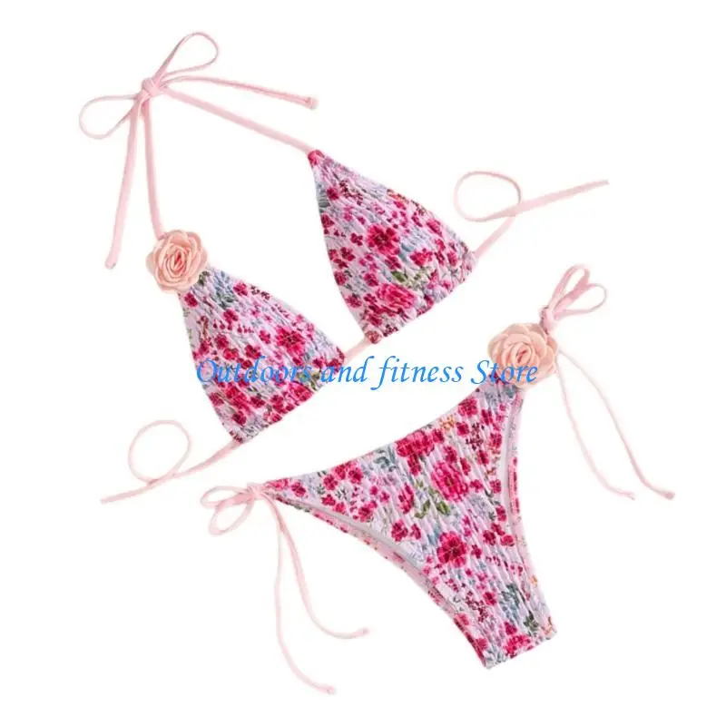 

H053 Женская печать Halterneck High Cut Thimsuit Set Set Swiewar Bra Panties Sett