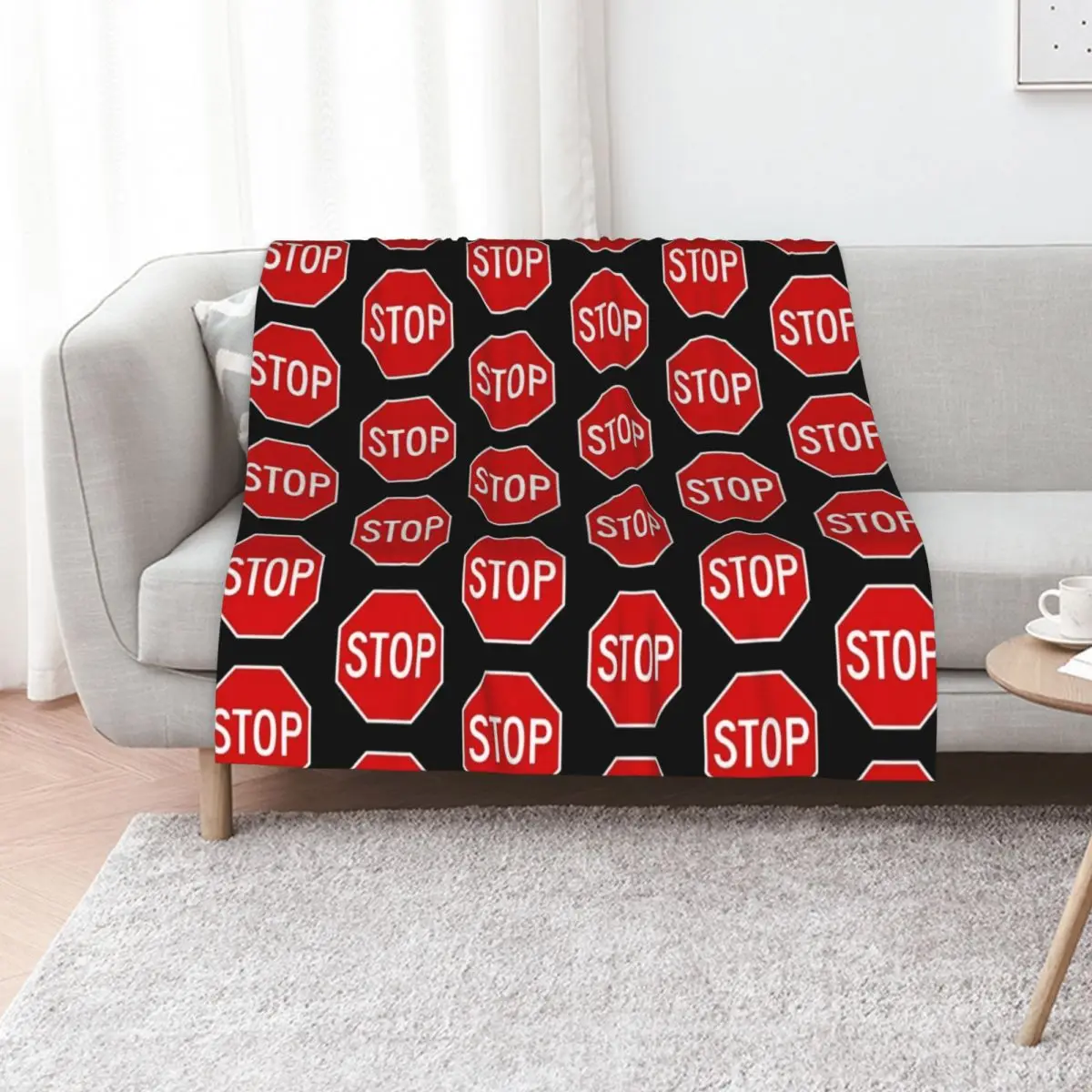 Red Stop Sign Illustration with Black Background Throw Blanket Softest decorative Warm Quilt Blankets