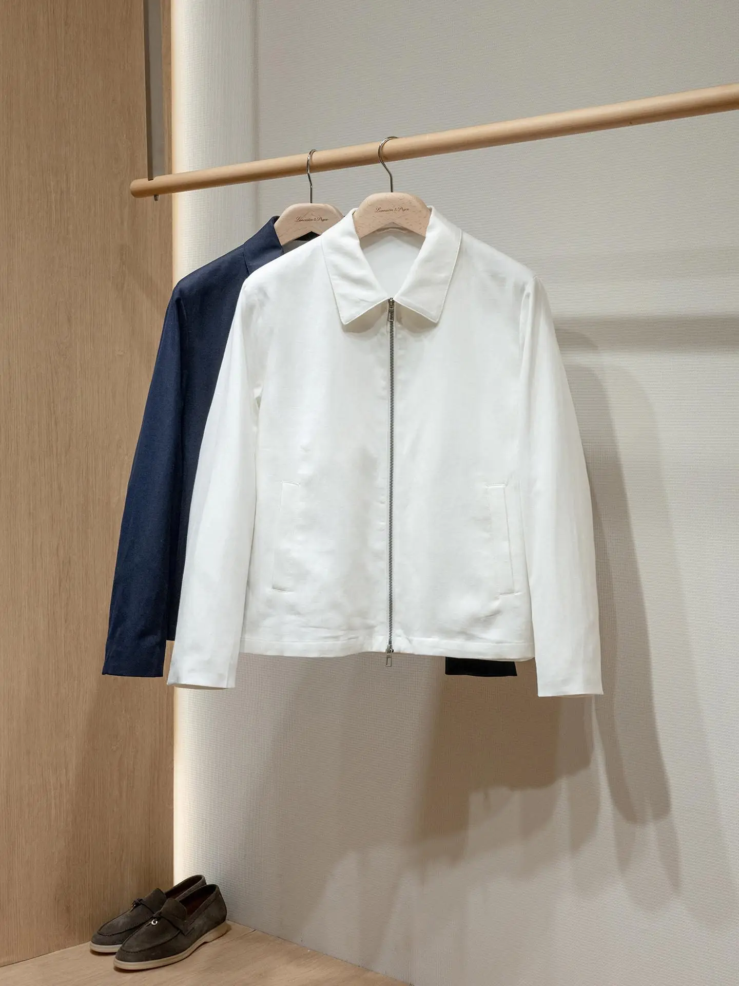 Linen blend minimalist men's business casual lapel jacket with zipper and vintage style jacket