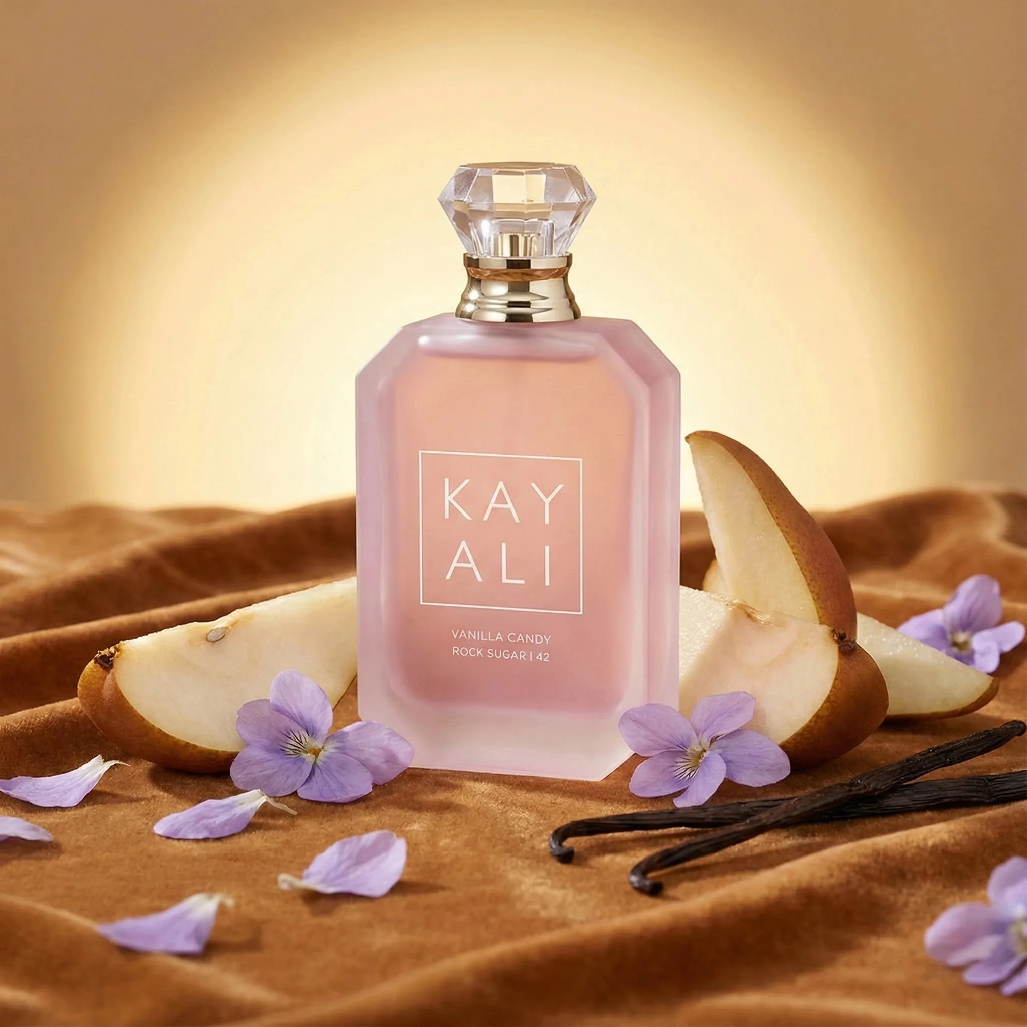 KAYALI Vainilla Caramelo Rock Azúcar 42 Nicho EDP 100ml |   Perfume dulce versátil unisex |   Crema de vainilla y caramelo con aroma violeta de pera