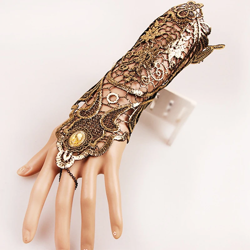 Bracelet de gants gothiques victoriens pour femmes, accessoires Steampunk, manchette de bras Cosplay, gants brodés en dentelle, Showgirl, soirée