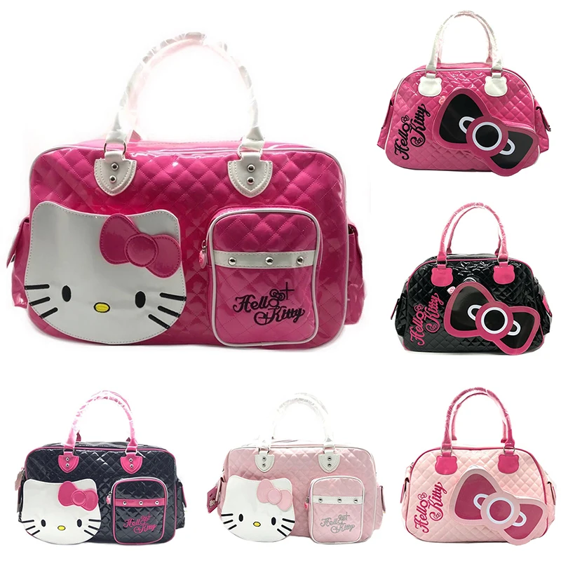 Sanrio Hello Kitty Large Capacity Crossbody Bag Pink Shoulder Bags For Women Y2k Sweet Girl PU Leather Handbag