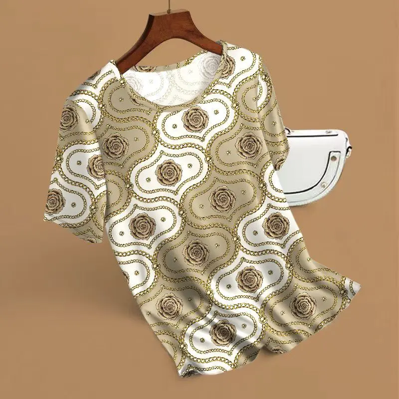 SYsYouthfully Summer 3d Fllower Printed Top Women Loose Short Sleeve T Shirts Ice Silk Polyester Casual Thin Outdoor Homewear view 5
