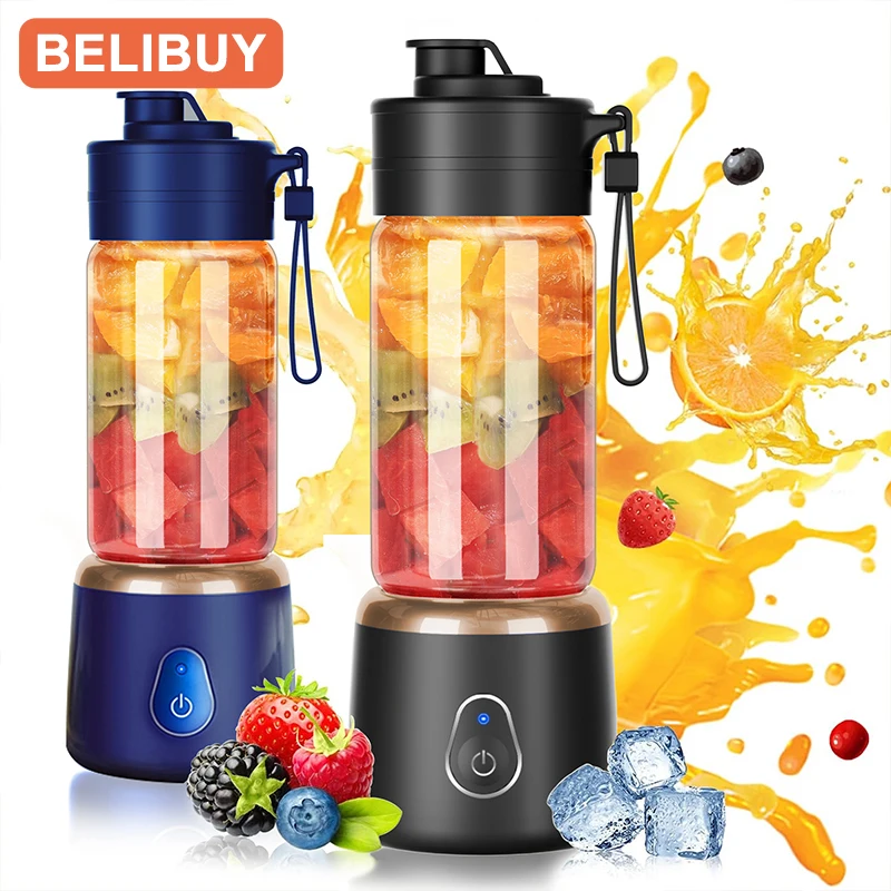 BELIBUY 450ML 전기 Juicer 컵 여행용 2 컵 휴대용 Juicer 믹서 Usb 충전 신선한 과일 주스 개인 블렌더 스무디