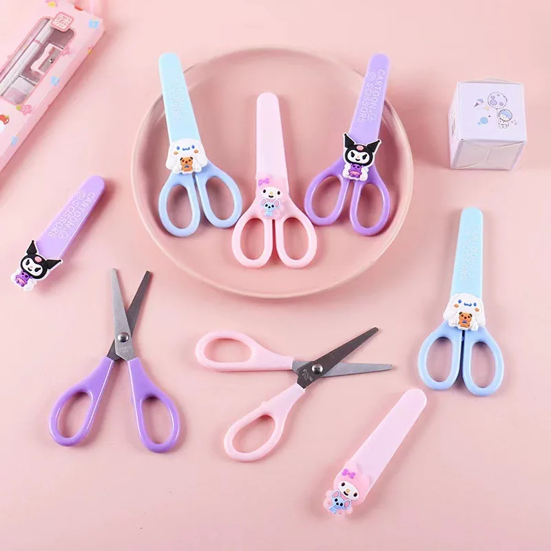 Sanrio Kuromi Cinnamoroll Melody Hand Made Scissors Kawaii Children Safety Silicone Shell Kid Stationery School Supplies Gift