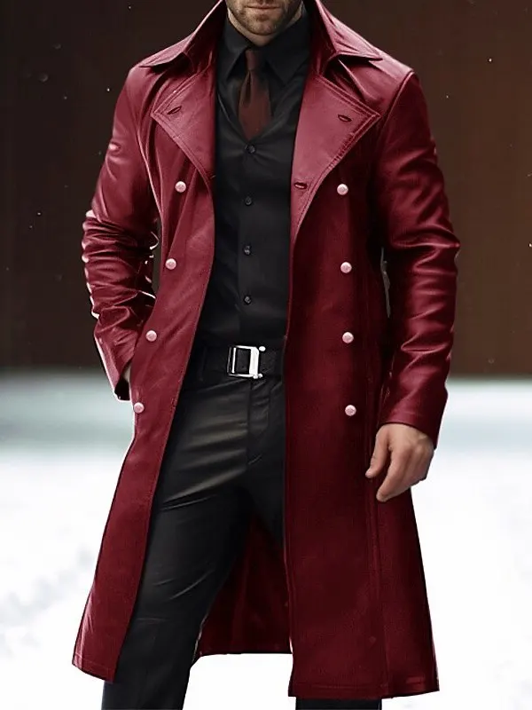 

Men's Casual Long Sve Leather Jaet Slim Fit Mid-Length Spring Autumn Outerwear Faionable Sli Genuine Leather Coat